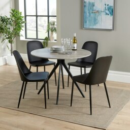 Aspen Grey Oak Effect 100cm Round Dining Table with 4 Duo Plastic Chairs - Modern Dining Set Black Black One Size 1