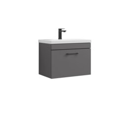 Balterley Rio 1 Drawer Wall Hung Vanity Basin Unit - with Square D-shaped handle (Tap Not Included) - Balterley Grey Gloss Grey