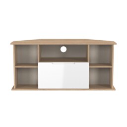 Lucca Corner TV Stand in White Gloss & Bardolino Oak (Ready Assembled) White White Gloss & Bardolino Oak