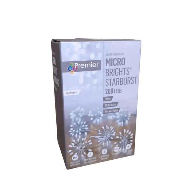 200 LED 10 Starburst Premier Christmas Outdoor Battery Timer Lights in Cool White