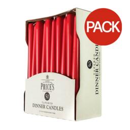 Prices Tapered Unwrapped Dinner Candles (Pack Of 50) - Red - One Size