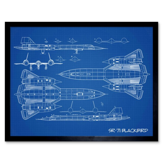 SR-71 Blackbird Habu US Aircraft Spy Plane Blueprint Plan Framed Wall Art Print