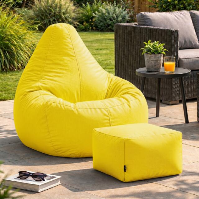 Icon Dalton Adults High Back Indoor Outdoor Bean Bag Chair & Footstool Pouffe, Yellow