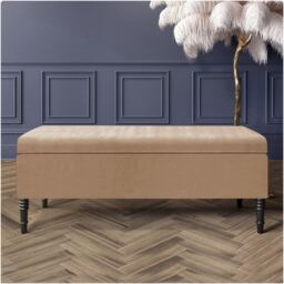 137cm Paris Plain Ottoman Storage Bench -Naples Shoes Bench with Black Turned Wooden Legs - Beige Upholstery Storage Footstool