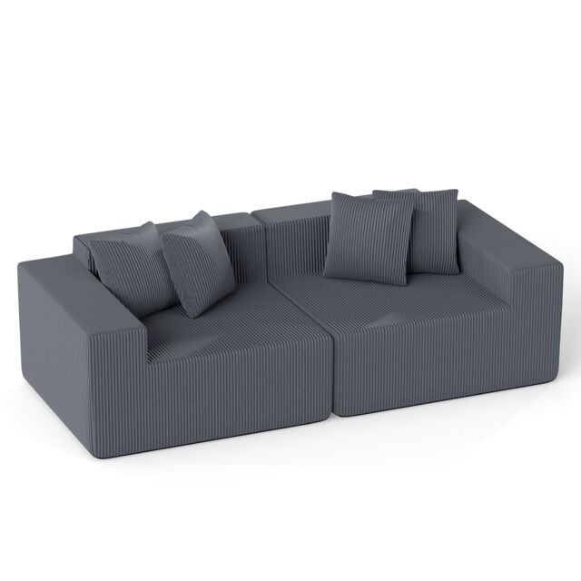 Costway 204 cm Boneless Sofa Couch Corduroy Upholstered Loveseat with Deep Seat & Backrest Comfy Armrests & 4 Additional Pillows