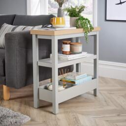 Side Table Grey Oak Effect Top Storage Shelves Organiser Home Room Furniture