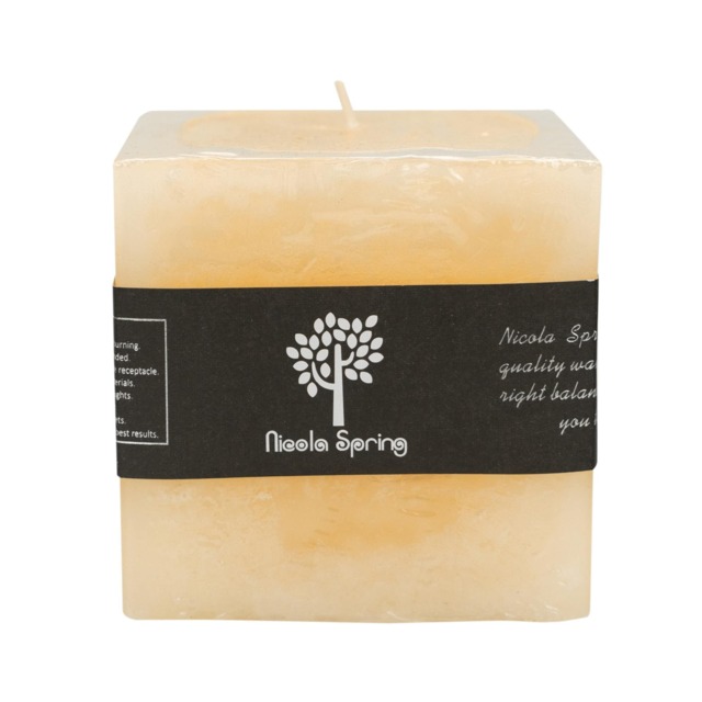 Nicola Spring Square Vanilla Pillar Candle - 120 Hours - Cream Cream Beige