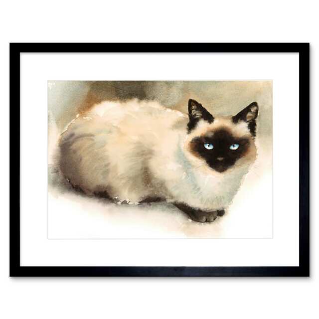 "Ragdoll Cat Lover Watercolour Pet Portrait 9x7"" Black Framed Wall Art Print"