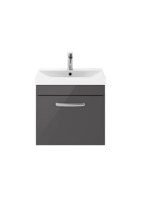 Balterley Millwich Contemporary 1 Drawer Wall Hung Vanity Unit with Thin Edge Basin, Gloss Grey, 500mm