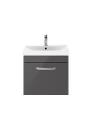 Balterley Millwich Contemporary 1 Drawer Wall Hung Vanity Unit with Thin Edge Basin, Gloss Grey, 500mm