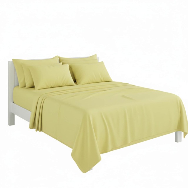 Plain Poly Cotton Easy Care Fitted Flat Sheet Matching Pillowcases Set Yellow Single