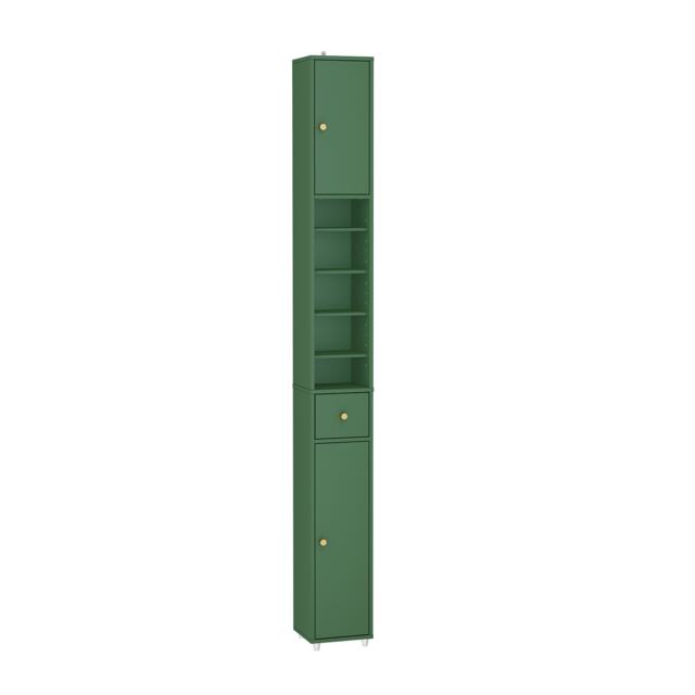 SoBuy Tall Bathroom Storage Cabinet with Adjustable Shelves and Drawer, Dark Green, 7.9x7.9x70.9 in, 13.4 kg - BZR34-II-SY
