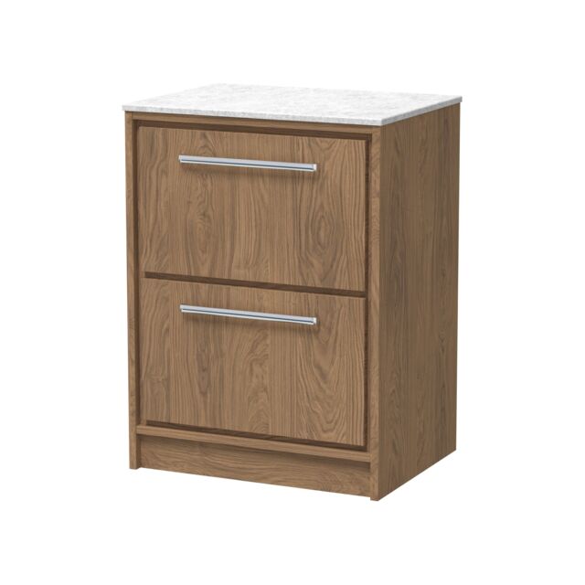 Balterley Longnor 2 Drawer Floor Standing Vanity Unit with White Marble Worktop, Antique Oak, 600mm