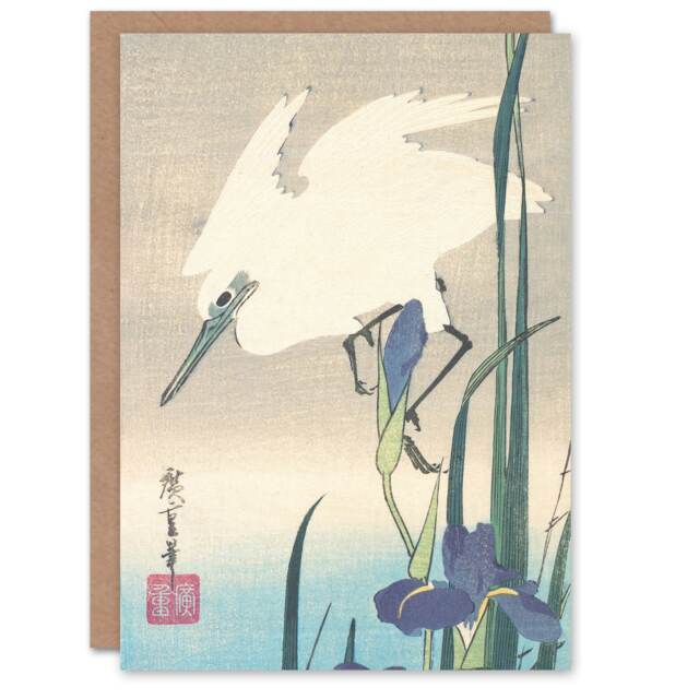 Utagawa Hiroshige Art Card White Heron And Iris Flowers