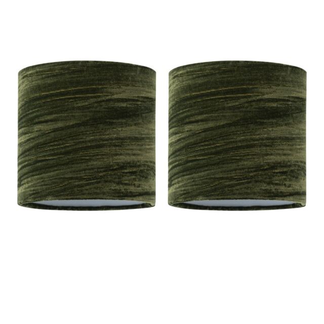 Set of 2 Green Crushed Velvet 15.5cm Table Lamp Shades Green Small 2