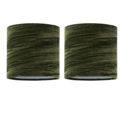 Set of 2 Green Crushed Velvet 15.5cm Table Lamp Shades Green Small 2