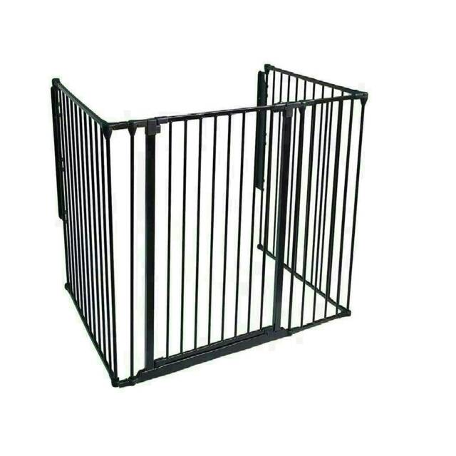 Safetots Extra Tall Multi Panel Fire Surround, 77cm Deep x 118cm Wide, Black, 105cm High, Baby and Toddler Fire Guard
