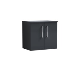 Balterley Level Modern Bathroom Wall Hung 2-Door Vanity Unit with Laminate Worktop, Soft Close Doors Grey Satin Soft Black