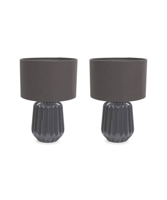ValueLights Zak Pair Charcoal Grey Ceramic Table Lamps & Bulbs Grey