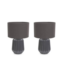 ValueLights Zak Pair Charcoal Grey Ceramic Table Lamps & Bulbs Grey