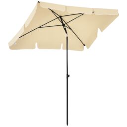 Outsunny Aluminium Sun Umbrella Parasol Patio Rectangular 2M x 1.3M Beige White