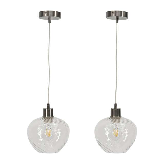 Set of 2 Bradson - Clear Swirl Glass with Satin Nickel Pendant Fitting Clear Clear swirl glass with satin nickel plate detail Small 2