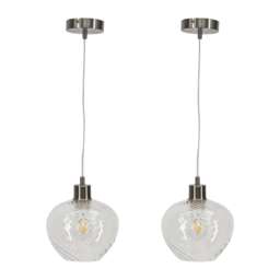 Set of 2 Bradson - Clear Swirl Glass with Satin Nickel Pendant Fitting Clear Clear swirl glass with satin nickel plate detail Small 2