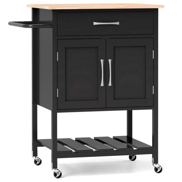 COSTWAY Rolling Kitchen Island Mobile Serving Cart Black