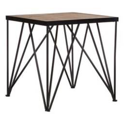 Orsina Square Side Table, Wood Metal Side Table, Industrial Side Table, Wood Top Side Table, Black Iron Side Table