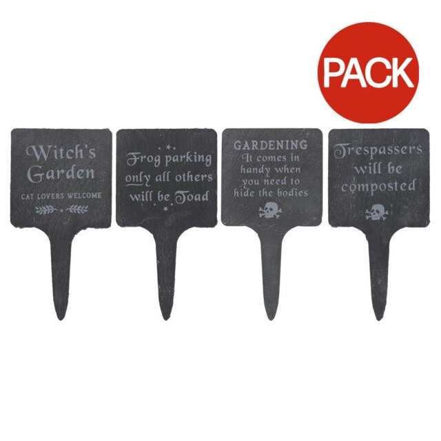 Something Different Gothic Garden Plaque Set (Pack of 4) - Black/White - One Size