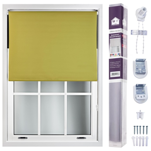 FURNISHED Made to Measure Blackout Blinds Easy Fit UV Protection Insulated Window Shade (W)240cm x (L)210cm Green Green (W) 240cm x (L) 210cm
