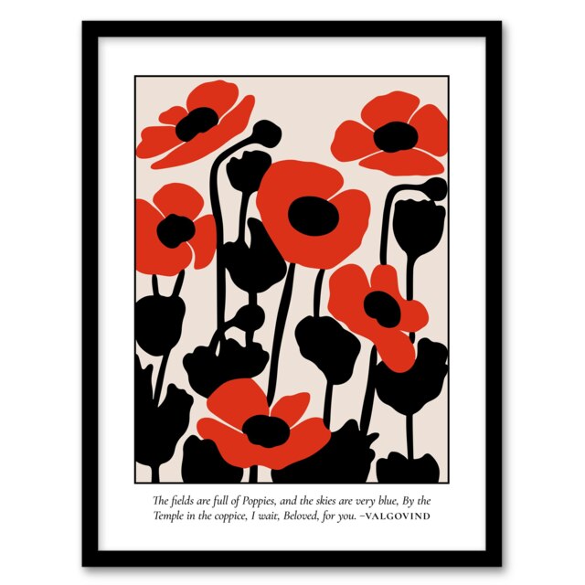 Poppies Early Pearly Morning Poem Valgovind Black Framed Wall Art Print A4