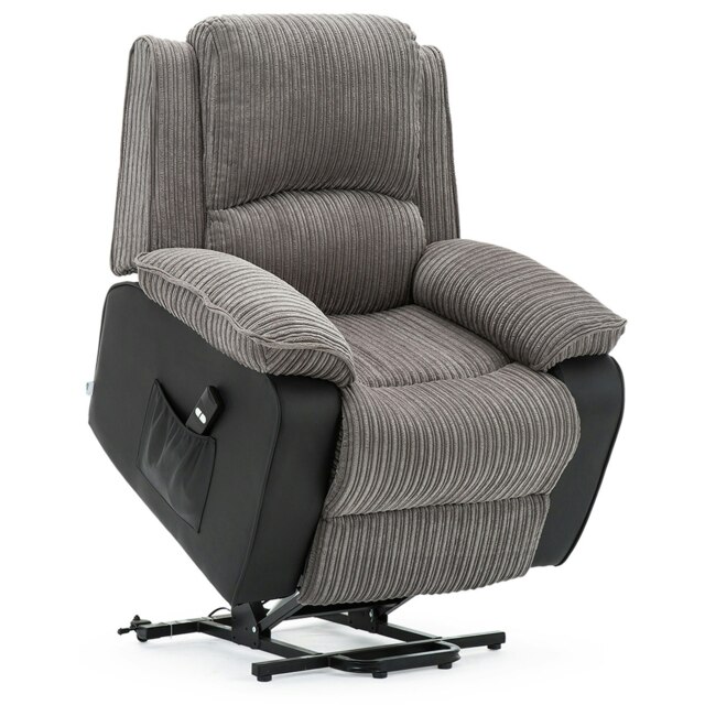 Postana Single Motor Electric Rise Recliner Jumbo Cord Fabric Chair (Grey)