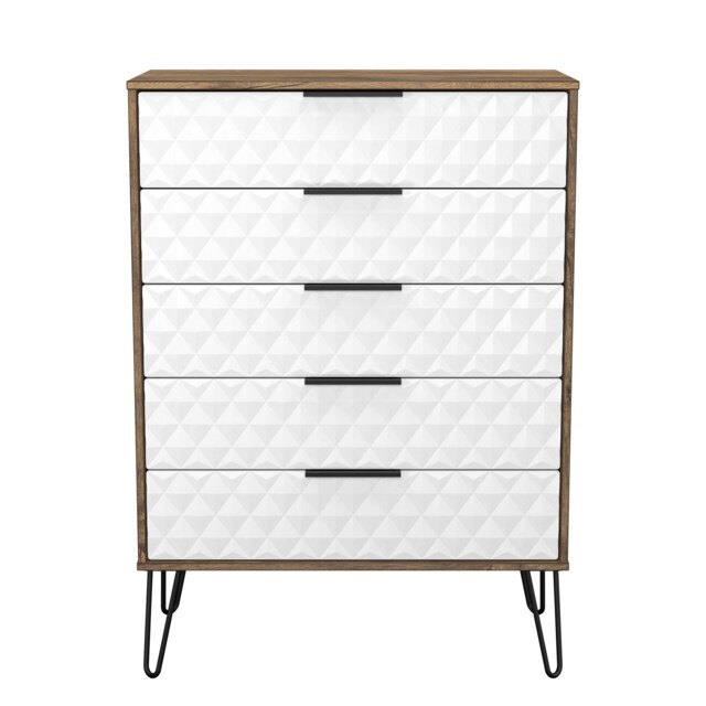 Islay 5 Drawer Chest of Drawers in White Matt & Vintage Oak (Ready Assembled) White White Matt & Vintage Oak