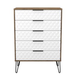 Islay 5 Drawer Chest of Drawers in White Matt & Vintage Oak (Ready Assembled) White White Matt & Vintage Oak
