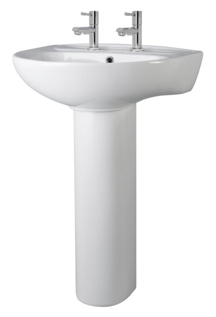 Balterley Adley Round 2 Tap Hole Ceramic Basin with Full Pedestal Bathroom Sink Traditional Pillar Tap Design White White