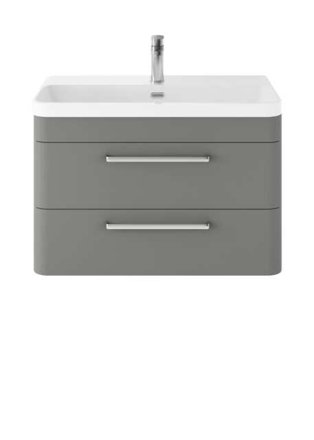 Balterley Wall Hung 2 Drawer Vanity Unit with Ceramic Basin Grey Cool Grey 562 x 810 x 460mm