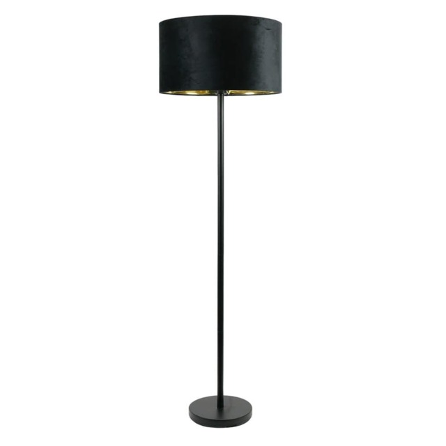 ValueLights Charlie Black Floor Lamp Black Velvet Gold Shade Black