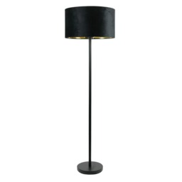ValueLights Charlie Black Floor Lamp Black Velvet Gold Shade Black