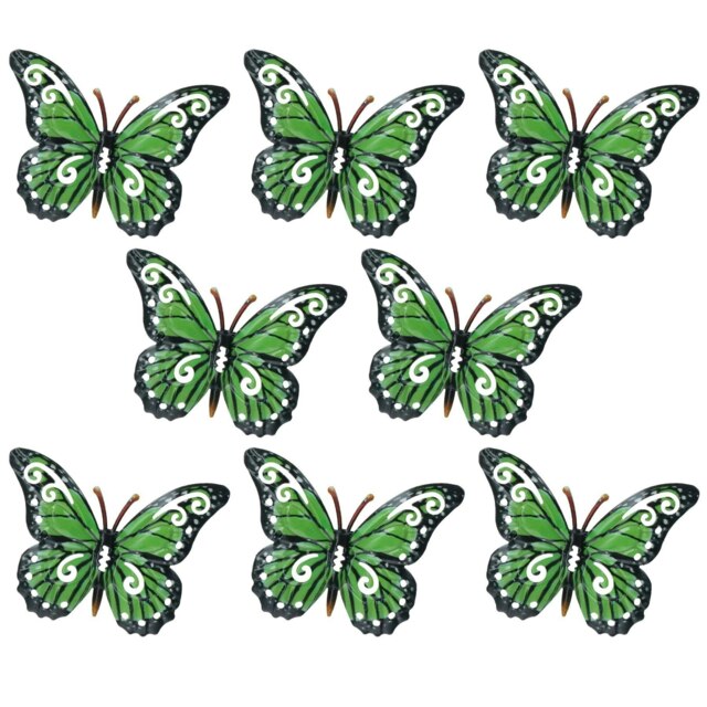 Set of 8 Green Small Metal Butterflies Garden/Home Wall Art Ornament