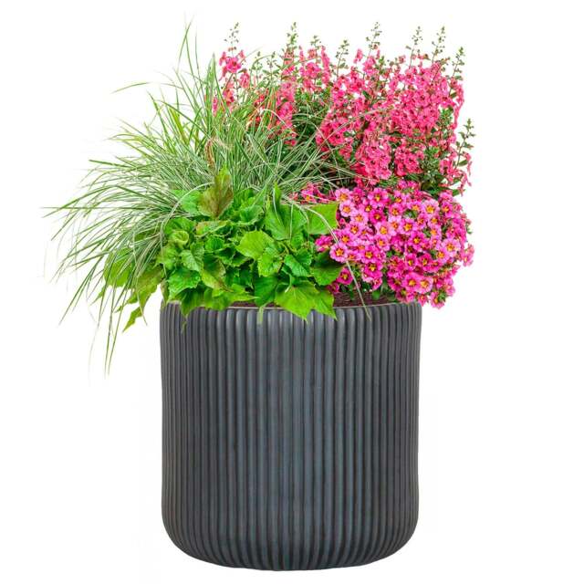Ribbed Black Round Outdoor Planter D30 H30.5 cm, 21.6 ltrs Cap.