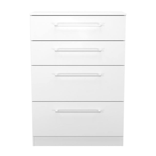 Gloucester 4 Drawer Deep Chest of Drawers in White Matt & White (Ready Assembled) White White Matt & White