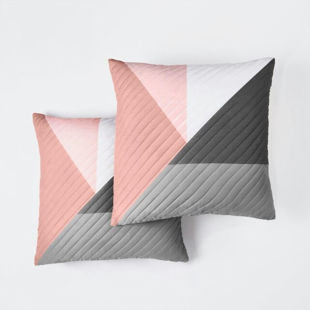 OHS 2 x Ralph Geometric Pinsonic Cushion Covers, 45x45cm - Blush Pink