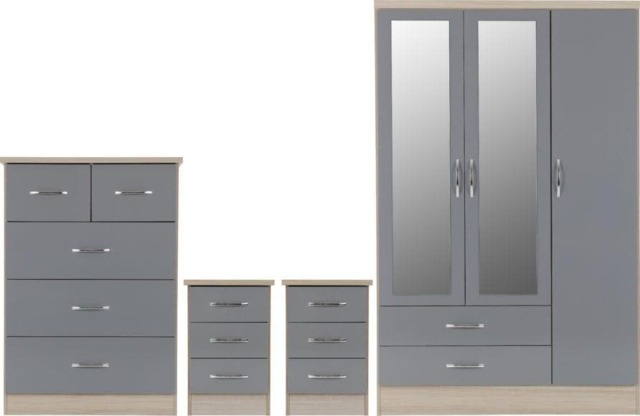 Nevada 3 Door Wardrobe 4 Piece Bedroom Set Grey