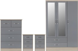 Nevada 3 Door Wardrobe 4 Piece Bedroom Set Grey