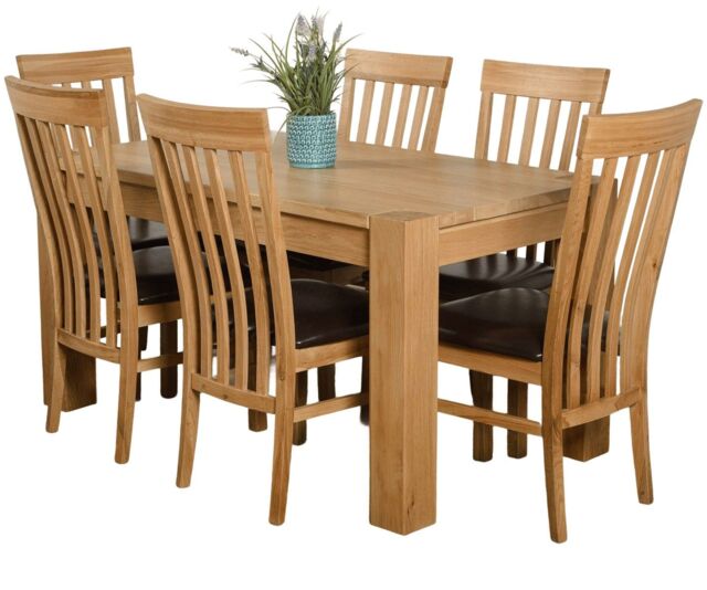 Kuba 150 x 85 cm Chunky Medium Oak Dining Table and 6 Harvard Chairs Brown Brown
