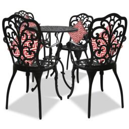 Centurion Supports BANGUI Black Luxurious Garden and Patio Table and 4 Large Chairs with Armrests Cast Aluminium Bistro Set