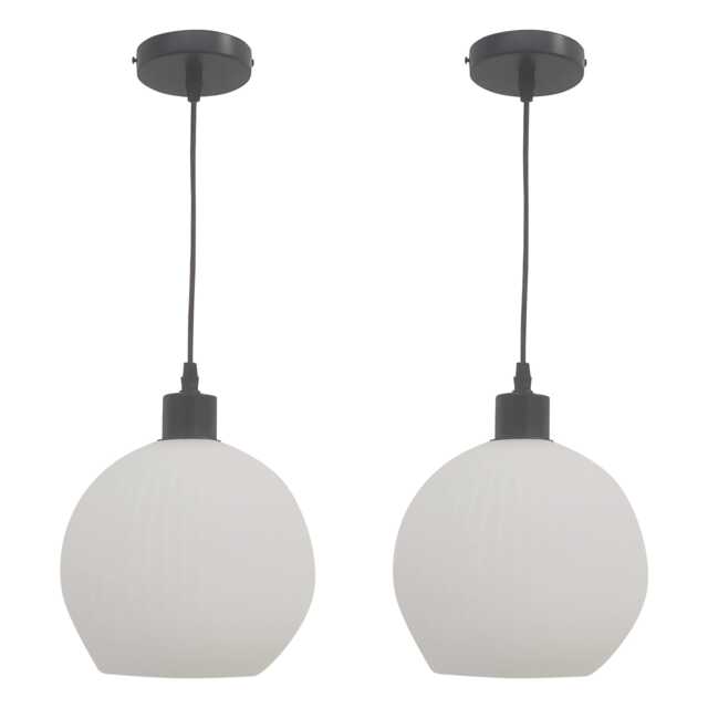 Set of 2 Betchley - White Ribbed Glass Globe with Black Pendants White White glass with matt black detail Small 2