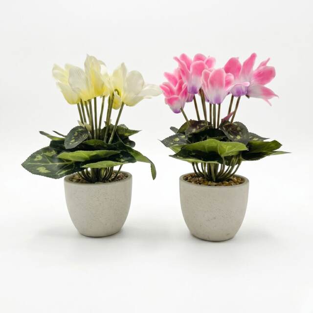 Homescapes Set of 2 Cyclamen Artificial Plant in White Pot, 24 cm