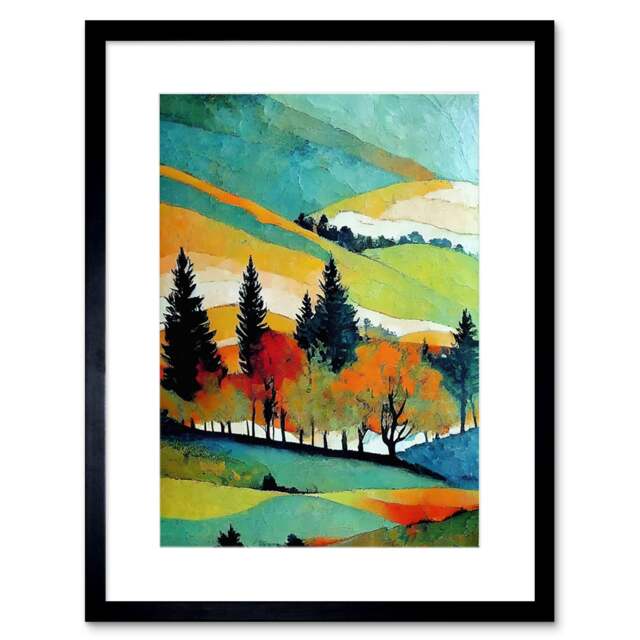 "Colourful Autumn Landscape Scotland Trees Forest 9x7"" Black Framed Wall Art Print"